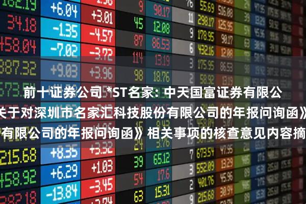 前十证券公司 *ST名家: 中天国富证券有限公司关于深圳证券交易所《关于对深圳市名家汇科技股份有限公司的年报问询函》相关事项的核查意见内容摘要