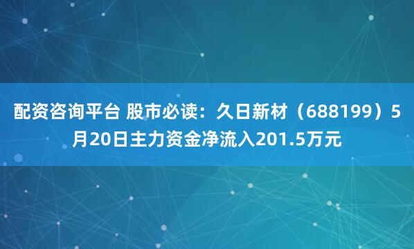 配资咨询平台 股市必读：久日新材（688199）5月20日主力资金净流入201.5万元