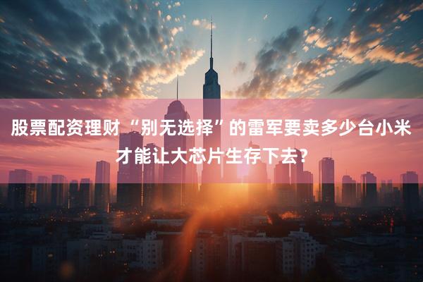 股票配资理财 “别无选择”的雷军要卖多少台小米才能让大芯片生存下去？
