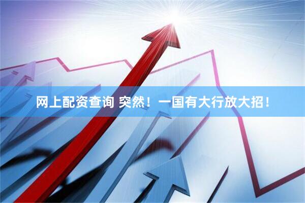 网上配资查询 突然！一国有大行放大招！