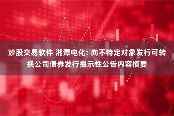 炒股交易软件 湘潭电化: 向不特定对象发行可转换公司债券发行提示性公告内容摘要
